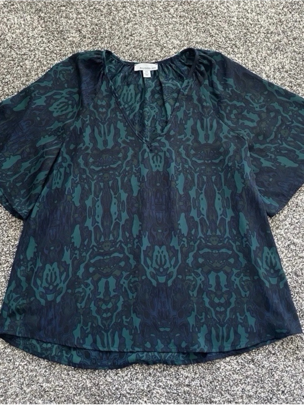 Allison Joy Evereve Blouse XS Blue Green Flutter Sleeve Womens